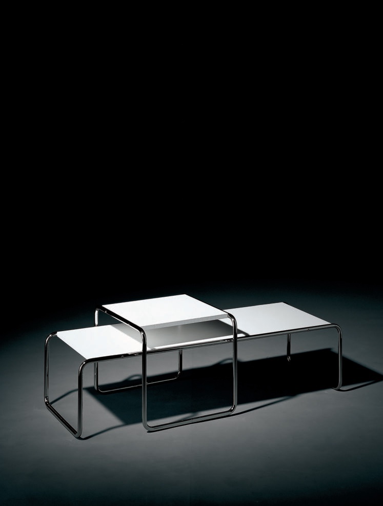 Coffee table with frame made of chrome-plated metal tubes Museum, Alivar 