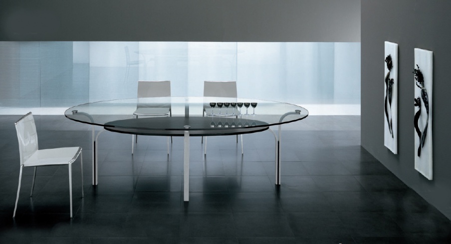 Dining table with frame of metal, a glass table-top and shelf made of wood Biplano, Alivar