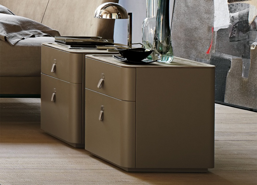 Bedside table with cover and handles made of genuine leather and the frame is made of MDF Kube, Alivar 