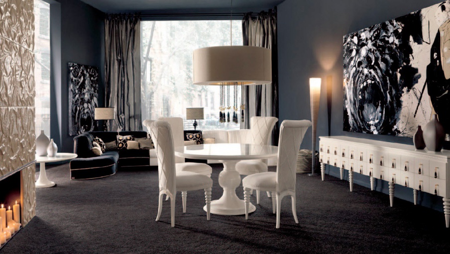 Dining room with body in solid wood and upholstery of textile fabric, Sala da pranzo 2, AltaModa