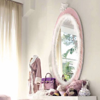 Wall mirror with frame in solid wood edging and feather Specchio, AltaModa
