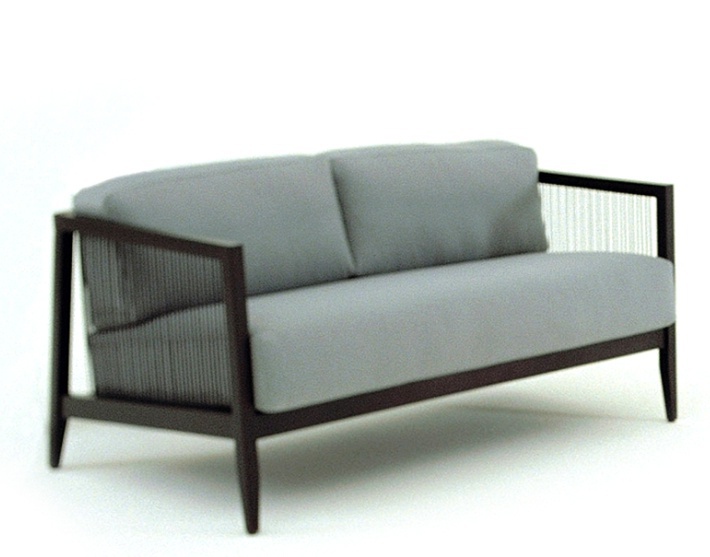 Two-seater sofa on a frame of solid walnut or beech wood leather upholstered Astoria 2, Bonacina Pierantonio