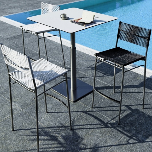 Table dining or bar on the frame of stainless steel with laminate worktop Lift Bar, Bonacina Pierantonio