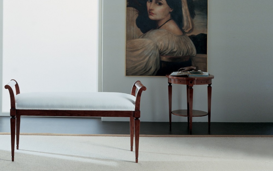 Bench with frame made of solid cherry and upholstered in textile fabrics, Annibale Colombo