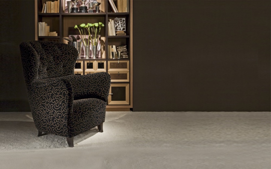 Chair with legs of solid cherry and upholstered in textile fabrics, Annibale Colombo