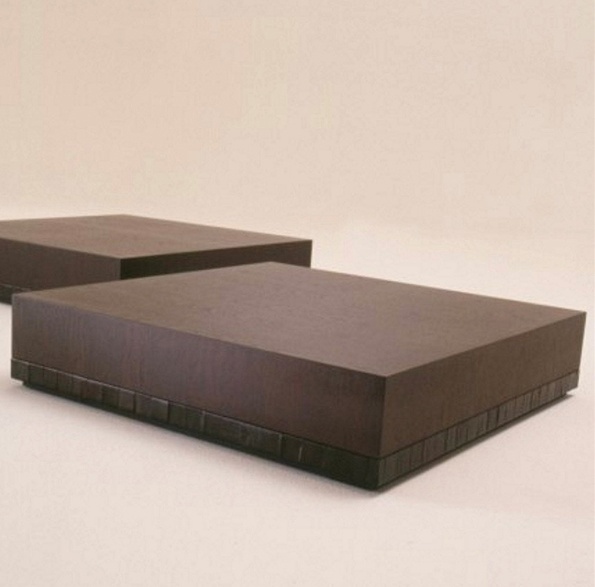 Coffee table wooden frame braided leather People, Bonacina Pierantonio