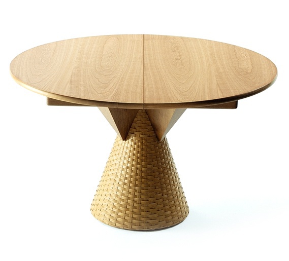 Dining table wooden frame covered with RATAN, or skin Pixie 1, Bonacina Pierantonio