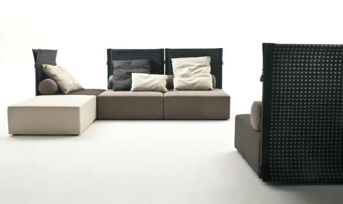 A modular sofa on a frame of plywood upholstered in fabric Talete, Bonacina Pierantonio