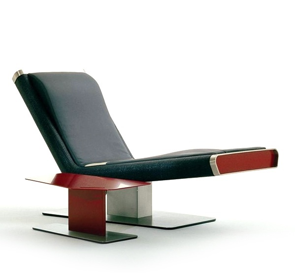 Chaise lounge lined with leather and metal T-Bird, Bonacina Pierantonio