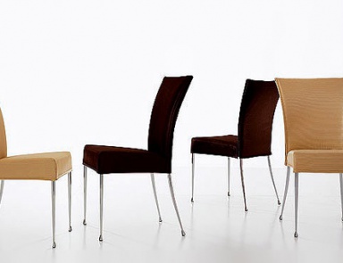 A chair on a frame of chrome plated steel upholstered in leather or fabric Martina Bonaldo