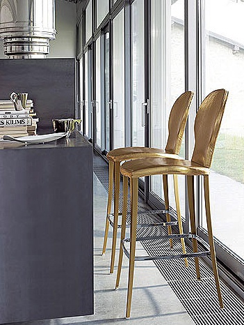 Bar chair steel frame upholstered in leather or fabric Victor hi Bonaldo