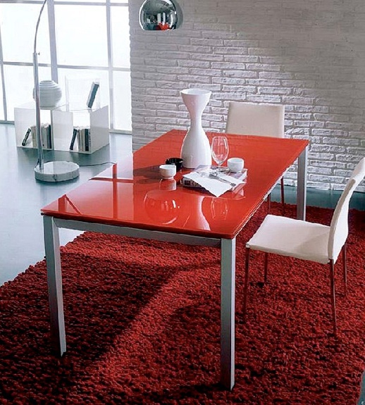 Dining table sliding on steel frame with glass top Airo, Bontempi Casa
