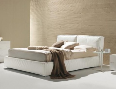 Double bed wooden frame upholstered in leather or fabric Elena Bontempi Casa