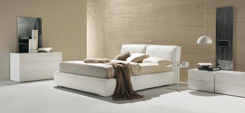 Double bed wooden frame upholstered in leather or fabric Elena Bontempi Casa