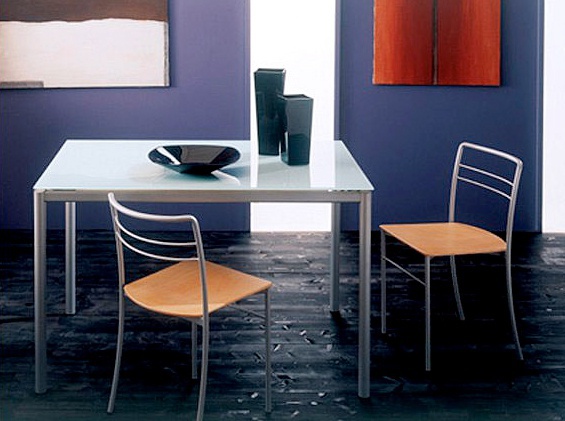 Dining table on metal frame with glass top Amos, Bontempi Casa