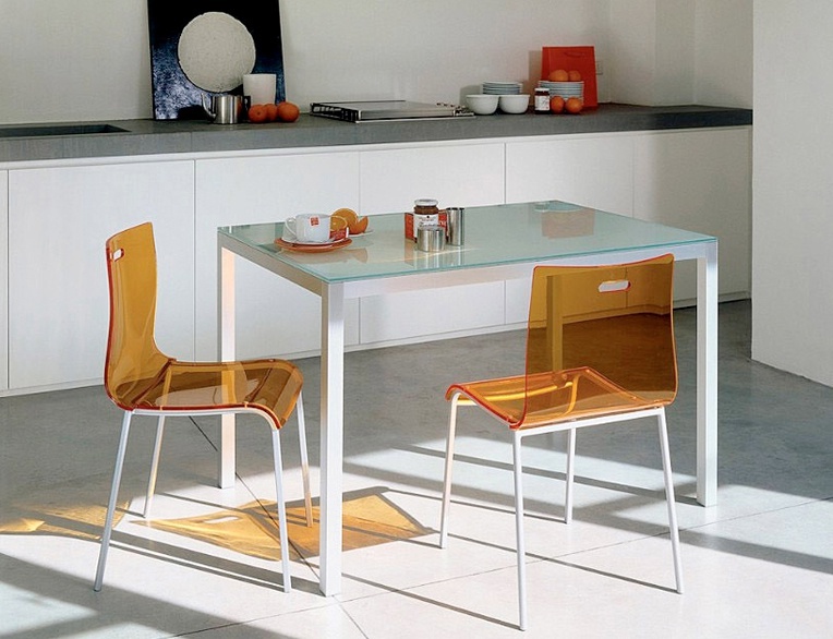Dining table on steel frame with glass top Diesis, Bontempi Casa