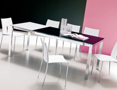 Dining table sliding on steel frame with glass top EOS, Bontempi Casa