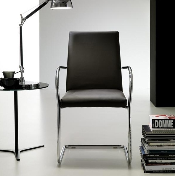 A chair on a frame of chrome plated steel upholstered in leather or fabric Esta, Bontempi Casa