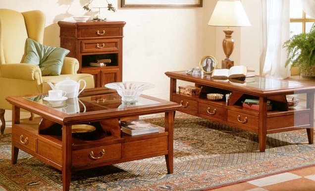 A coffee table on a frame of solid wood with glass insert 2635 / 2636, BTC