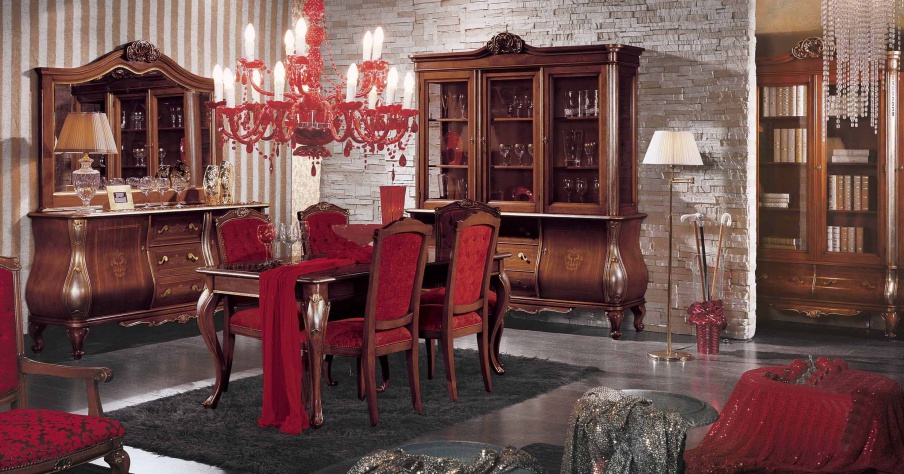 Dining room (dining set) with decorative carved patterns, Mirandola Export