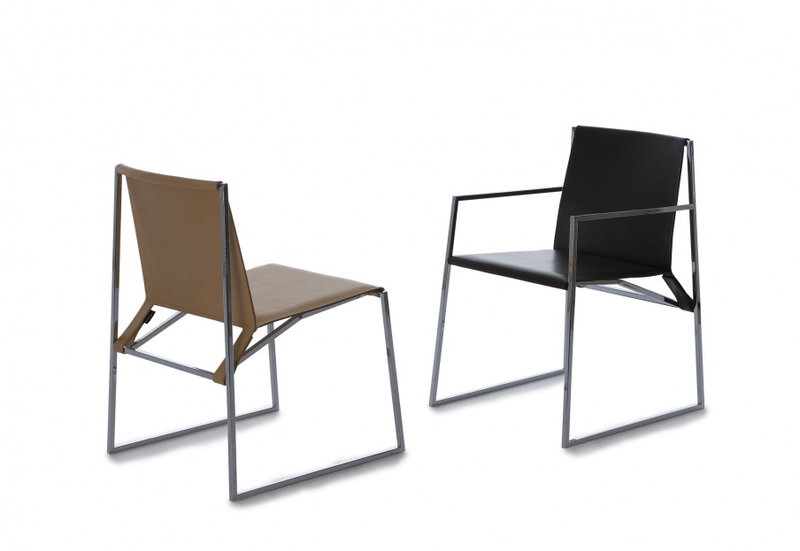Chair with armrests on the frame of metal and with leather details Calma, Arketipo
