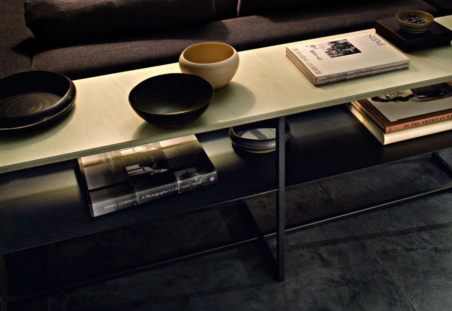 Console with base and shelf made of metal and glass table-top Isola, Arketipo