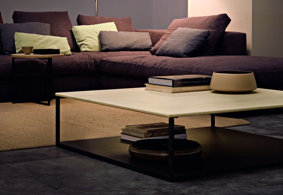 Coffee table with shelf and top made of mirror glass and base metal Isola, Arketipo 