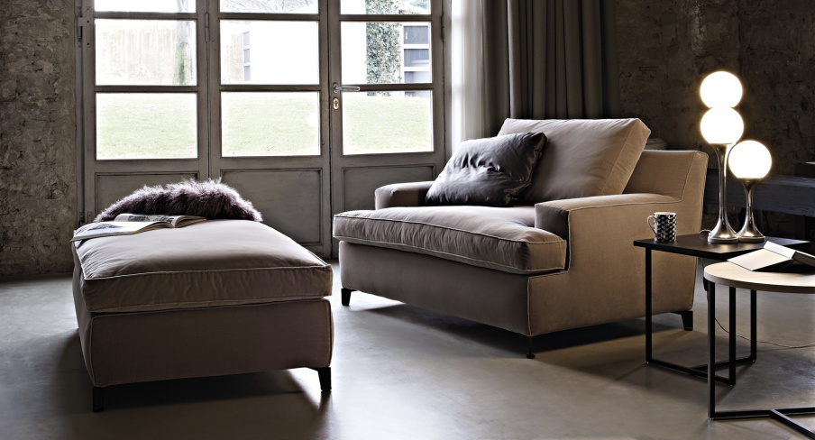 Pouf with frame made of wood, filled with polyurethane foam and upholstered in textile fabrics Malta, Arketipo