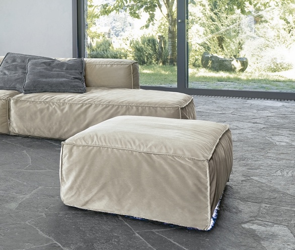 Poof on a frame of solid wood upholstered in leather or fabric Peanut B Bonaldo