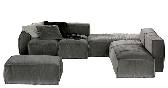 A modular sofa on a frame of solid wood upholstered in leather or fabric Peanut B Bonaldo