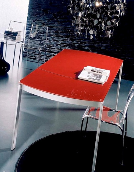 Dining table sliding on steel frame with glass top Lisos, Bontempi Casa