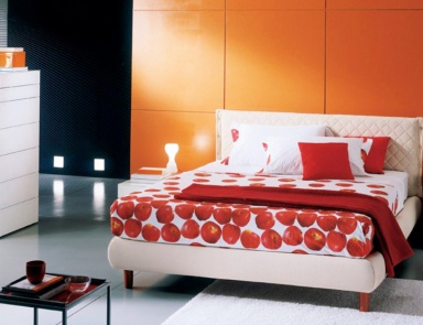 Double bed with soft headboard upholstered with leather or cloth Milly, Bontempi Casa