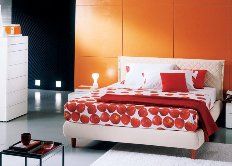 Double bed with soft headboard upholstered with leather or cloth Milly, Bontempi Casa