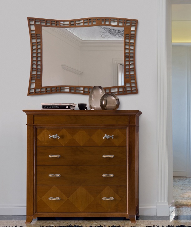 Wall mirror in rectangular frame made of poplar wood 9075J, Bruno Piombini
