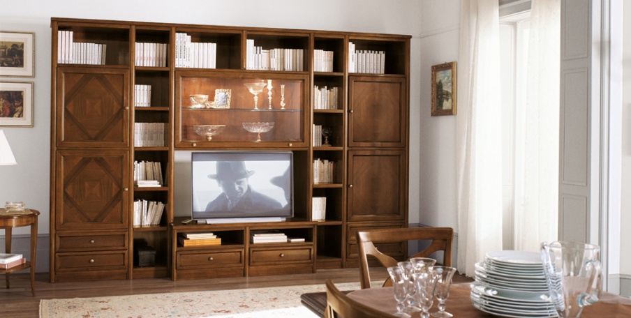 The wall of the living room on a frame of solid wood veneer Comp 24, Bruno Piombini