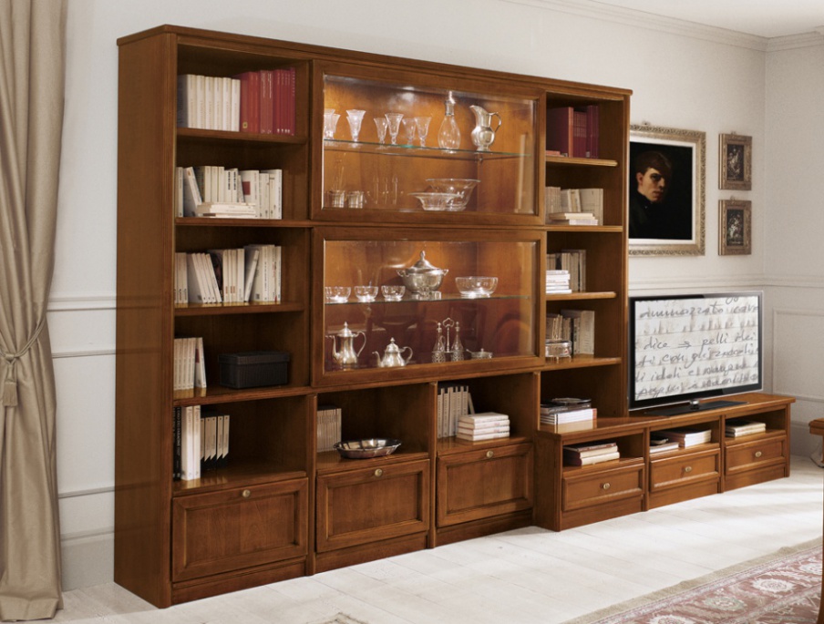 The wall of the living room on a frame of solid wood veneer Comp 40, Bruno Piombini