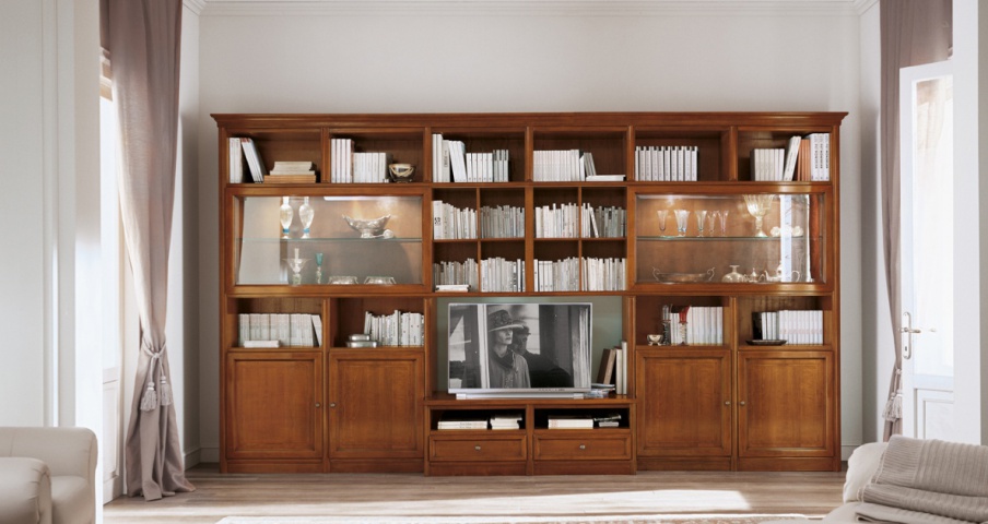 The wall of the living room on a frame of solid wood veneer Comp 41, Bruno Piombini