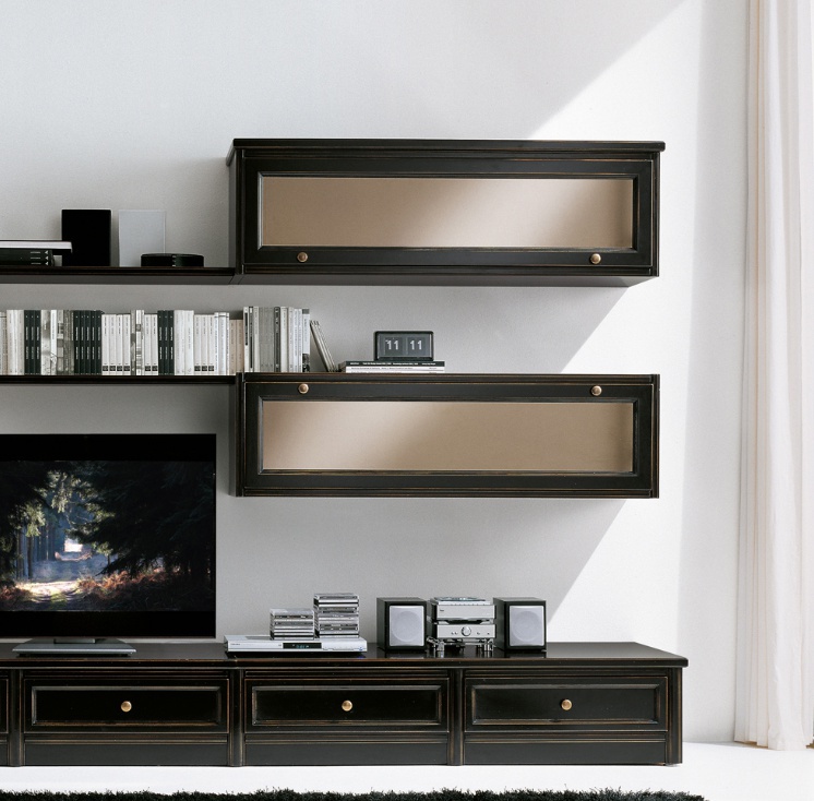 Storage system modular on a frame of solid wood veneer Comp 73, Bruno Piombini