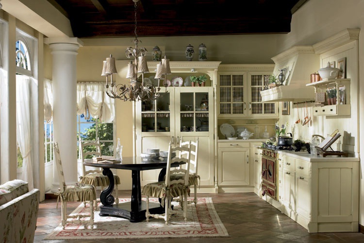 Kitchen with body wood, marble top and upholstery textile fabric Cottage 5, Arcari