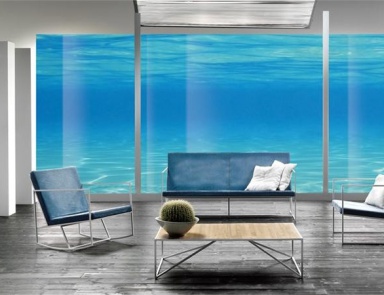 Two seater sofa with frame made of metal and upholstery of textile fabric Lee, Rattan Wood