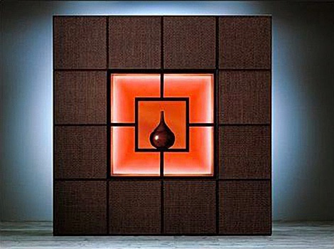 Modular system with a frame made of solid wood and wood veneer finish Bloom, Rattan Wood