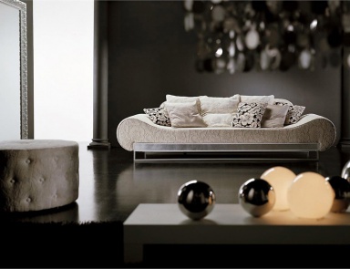 Pouf with frame in solid wood and upholstery made of textile fabric Round Pouff, Rattan Wood