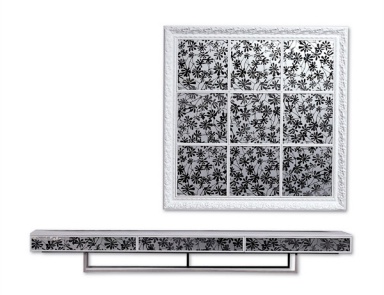 Modular system with door and glass frame from a tree Shelf Painting, Rattan Wood