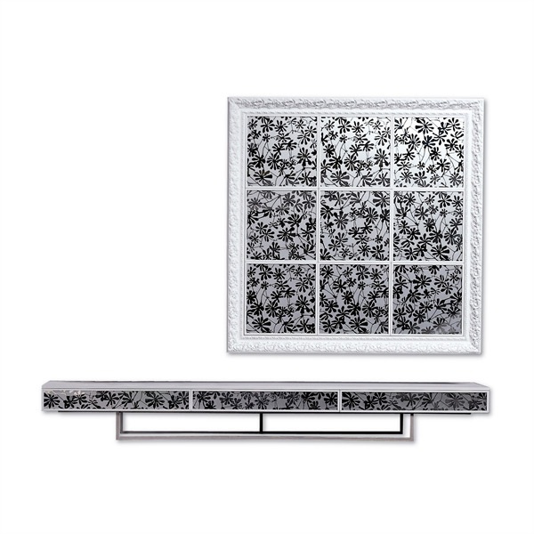 Modular system with door and glass frame from a tree Shelf Painting, Rattan Wood