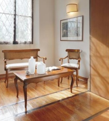 Two-seater sofa on wooden frame upholstered in fabric 414, BTC