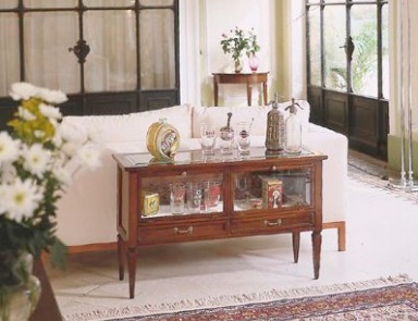 Cabinet with frames made of solid Italian walnut and worktops with inset crystal glass G112, Moletta Mobili