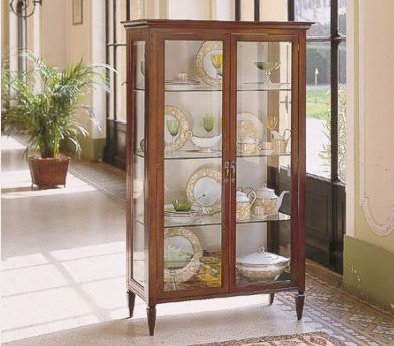 Showcase with frames made of solid Italian walnut and doors from crystal glass G117, Moletta Mobili