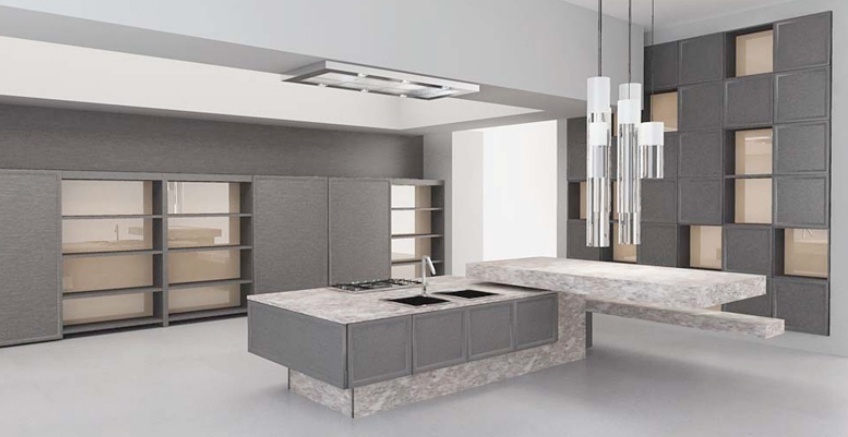 Kitchen with facades from MDF finished with wood veneer Opera, Bontempi Casa