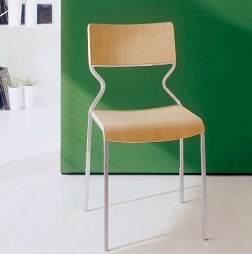 Chair on a metal frame with seat and back made of wood Poppea, Bontempi Casa