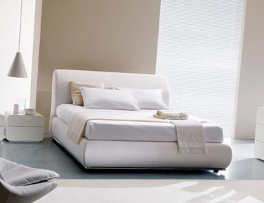 Double bed upholstered in leather or fabric, Portofino, Bontempi Casa
